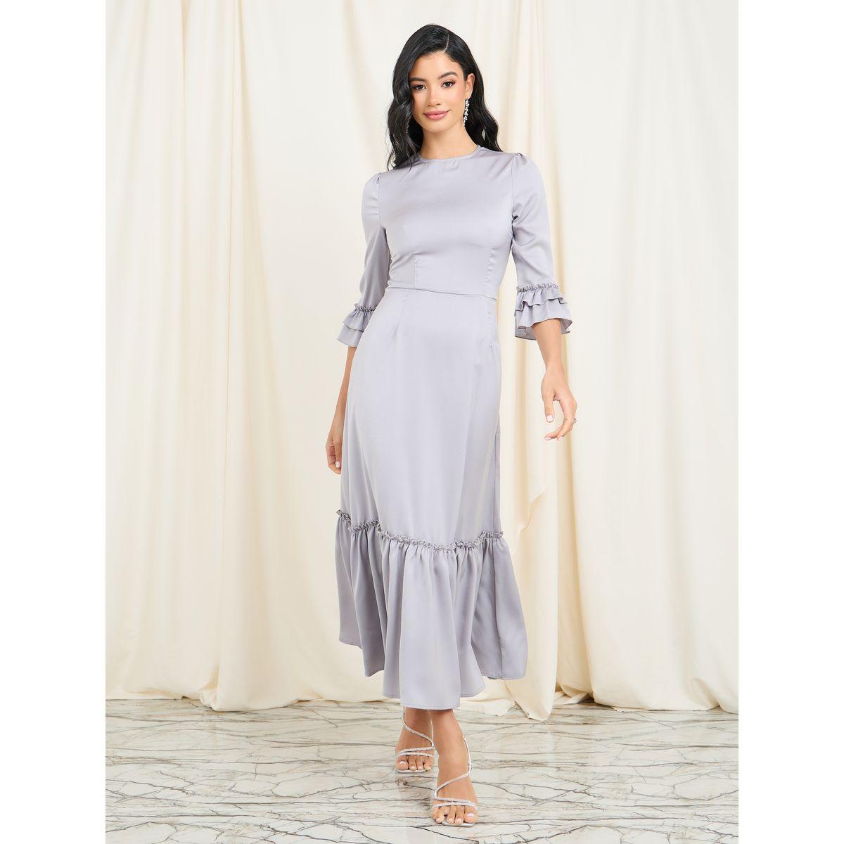 Styli Satin Frill Detail A-line Midi Dress-women-clothing-dresses-image-1