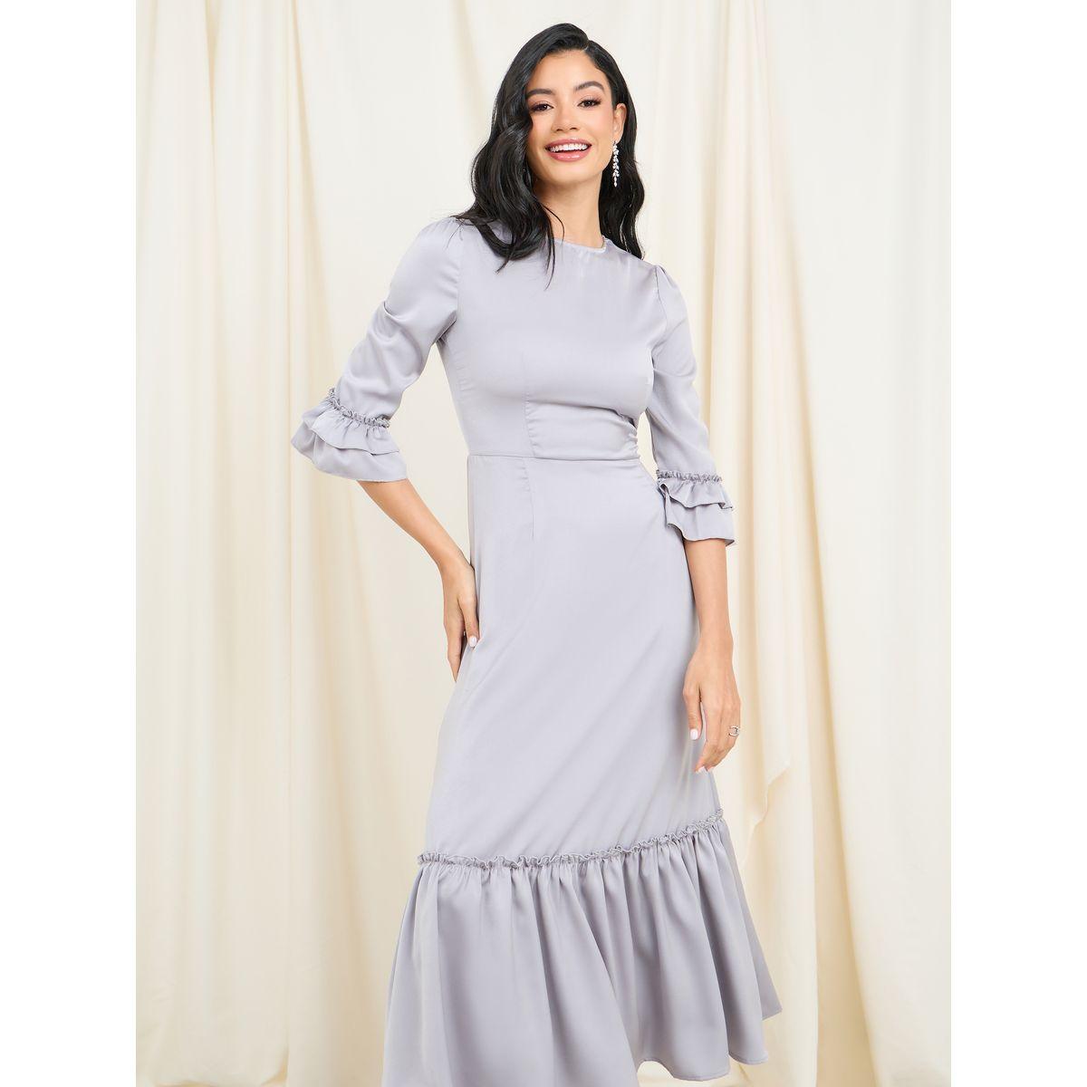 Styli Satin Frill Detail A-line Midi Dress-women-clothing-dresses-image-2