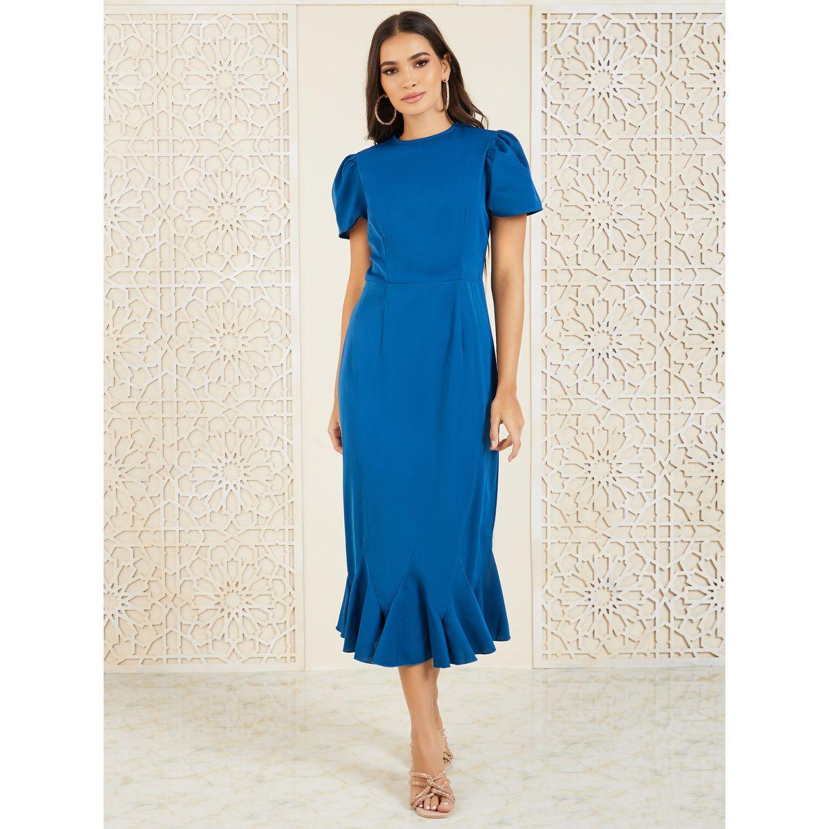 Styli Puff Sleeves Ruffled Hem Bodycon Midi Dress-women-clothing-dresses-image-1