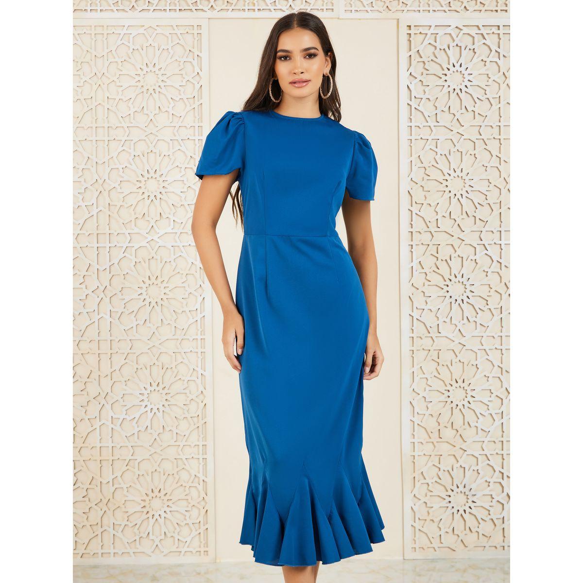 Styli Puff Sleeves Ruffled Hem Bodycon Midi Dress-women-clothing-dresses-image-2