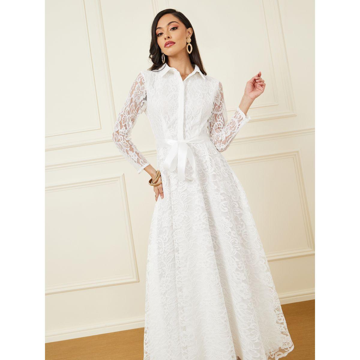 Styli Lace Detail Collared Neck A-Line Maxi Dress-women-clothing-dresses-image-2