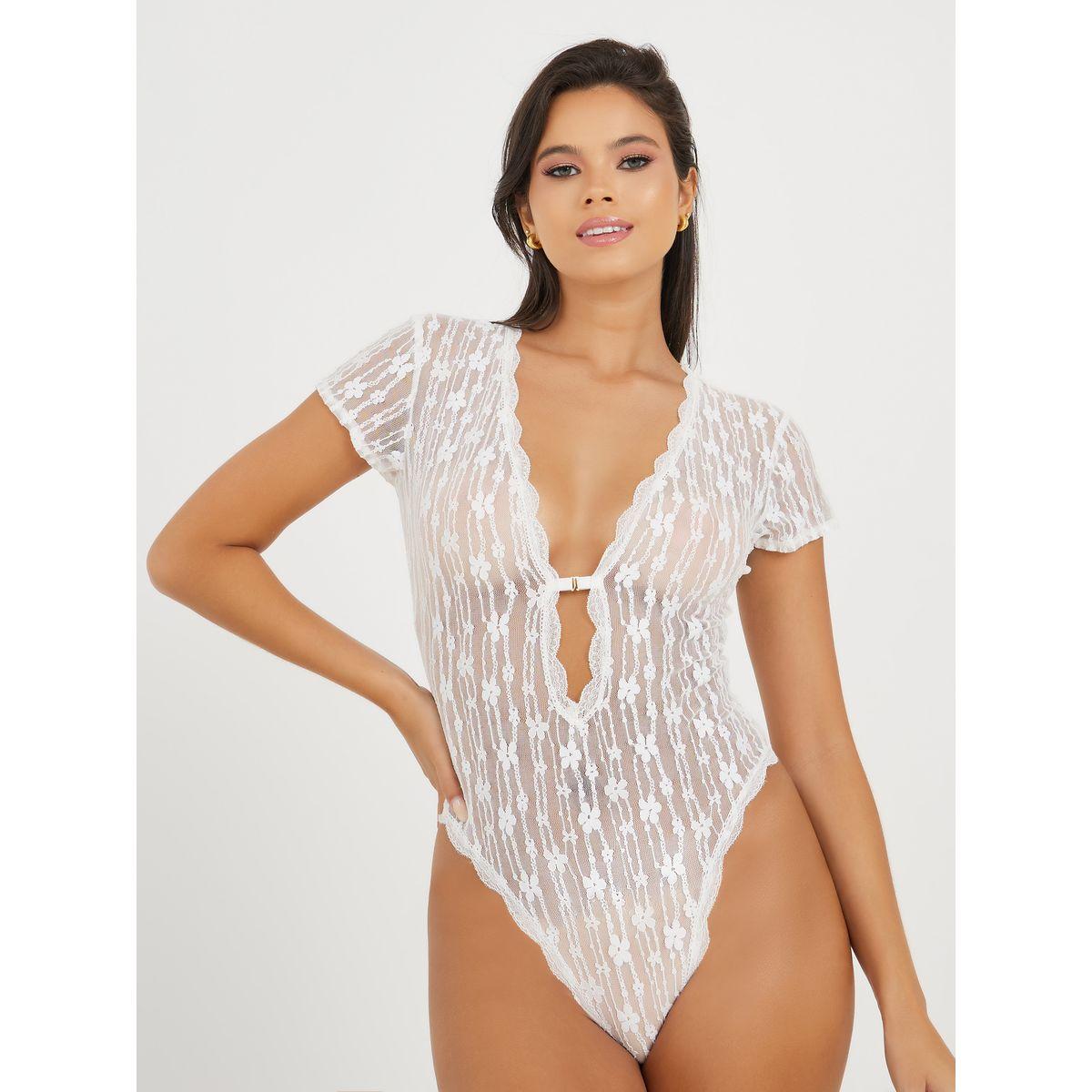 Styli Deep V Neck All Over Ditsy Lace Cap Sleeve Bodysuit-women-clothing-lingerie-corsets-image-2