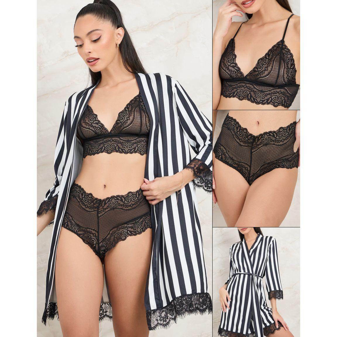 مجموعة من 3 ( شورت + صدرية + روب )-women-clothing-lingerie-lingeriesets-image-1