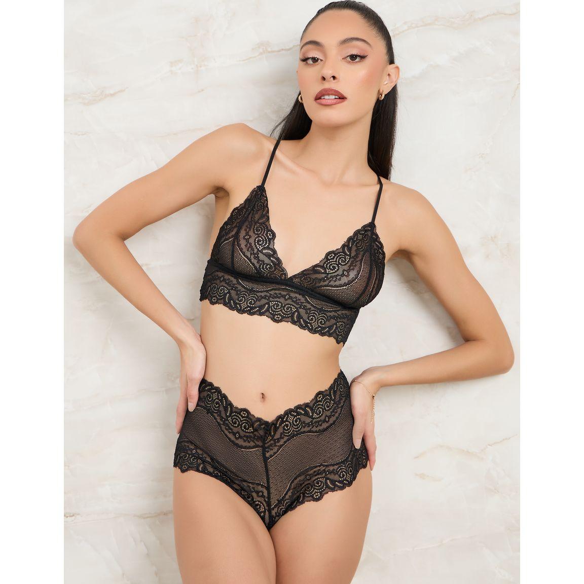 Styli Pack of 3 - Striped Satin Lace Hem Robe, Lace Bralette & Shorts-women-clothing-lingerie-lingeriesets-image-3