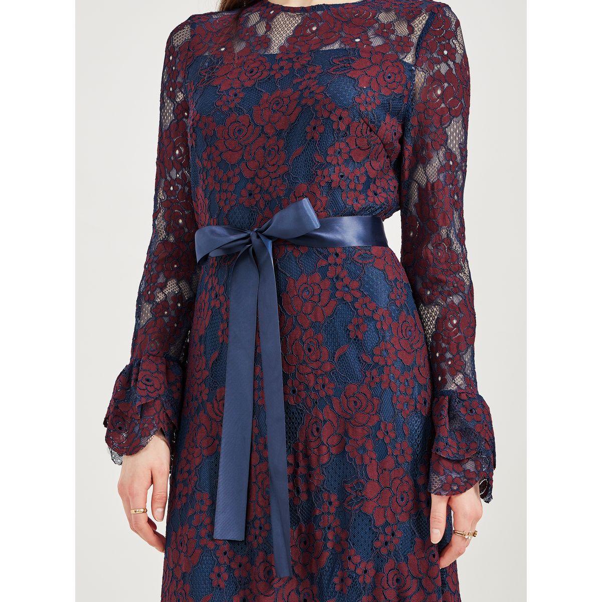 Styli Lace Insert A-Line Maxi Dress with Bow Tie Detail-women-clothing-dresses-image-5