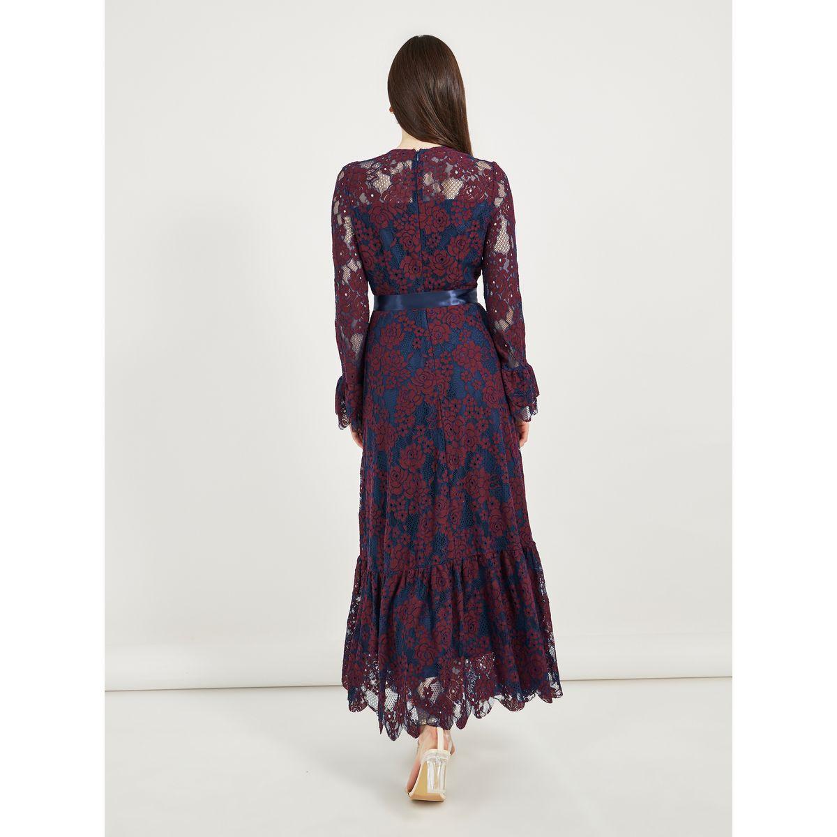 Styli Lace Insert A-Line Maxi Dress with Bow Tie Detail-women-clothing-dresses-image-6