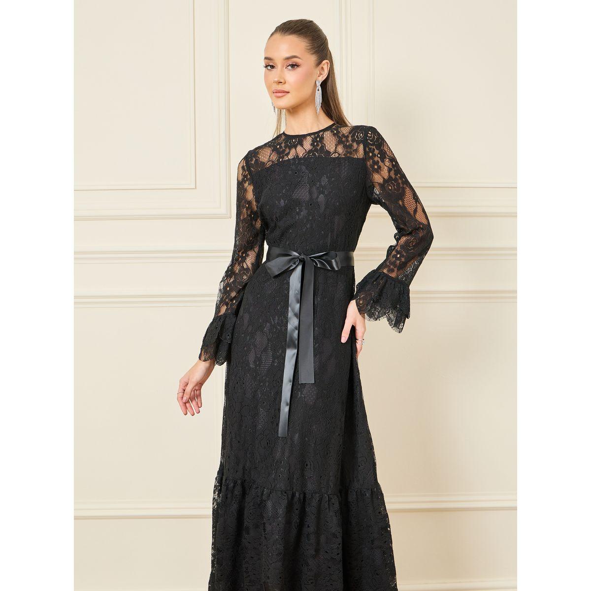 Styli All Over Lace Satin Bow Tie A-Line Maxi Dress-women-clothing-dresses-image-2