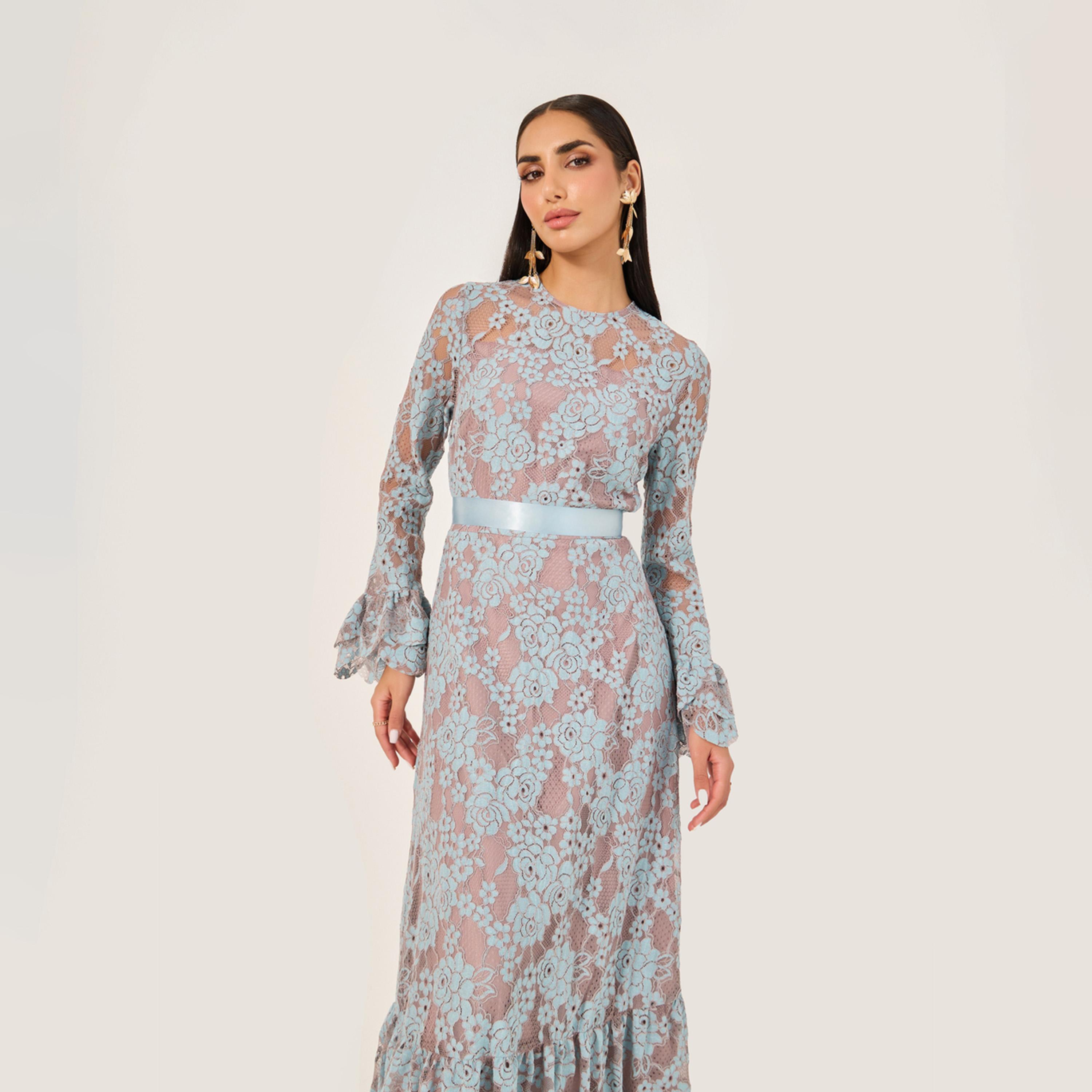 Styli All Over Lace Satin Bow Tie A-Line Maxi Dress-women-clothing-dresses-image-3