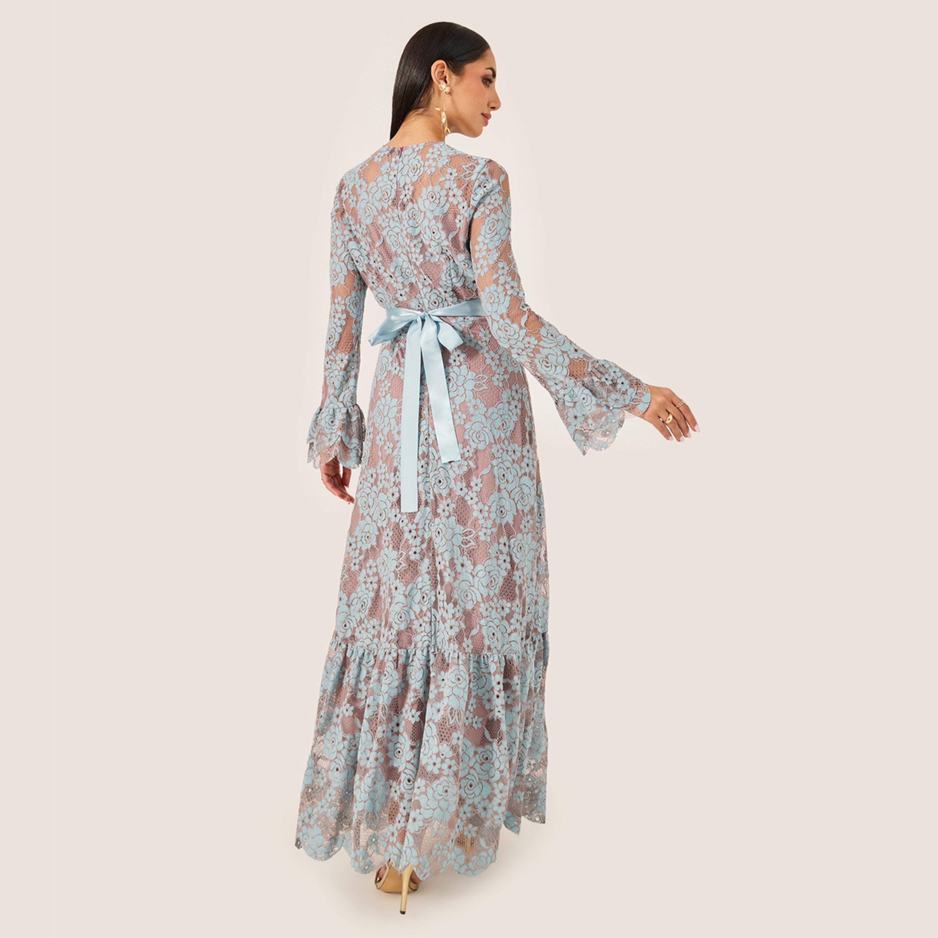 Styli All Over Lace Satin Bow Tie A-Line Maxi Dress-women-clothing-dresses-image-5