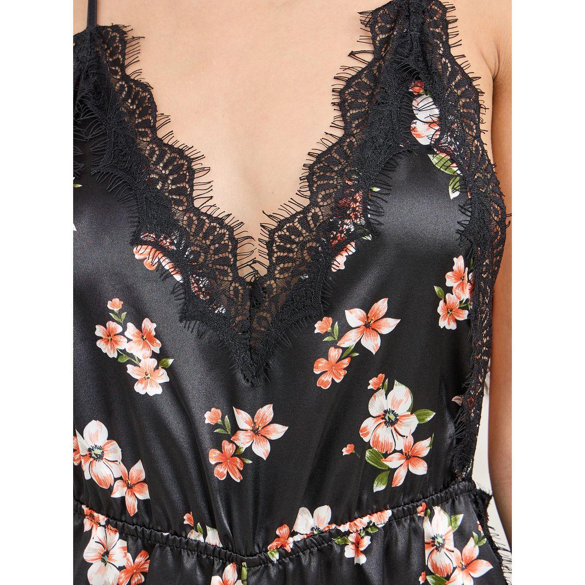 Styli Eyelash Lace Trim All Over Floral Print Teddy-women-clothing-lingerie-corsets-image-2