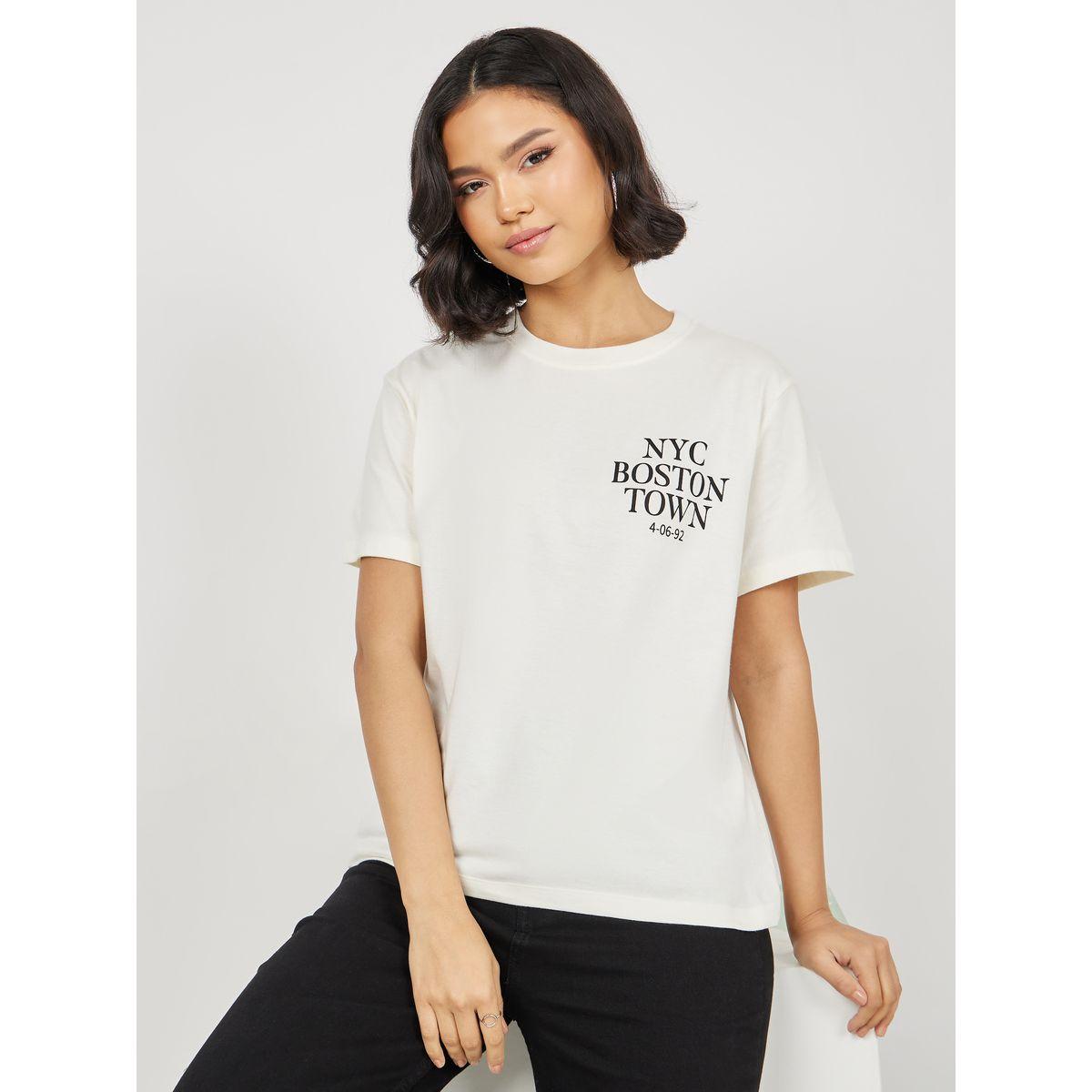 Styli Regular Fit Printed Drop Shoulder T-Shirt with Short Sleeves-women-clothing-tshirts-image-1