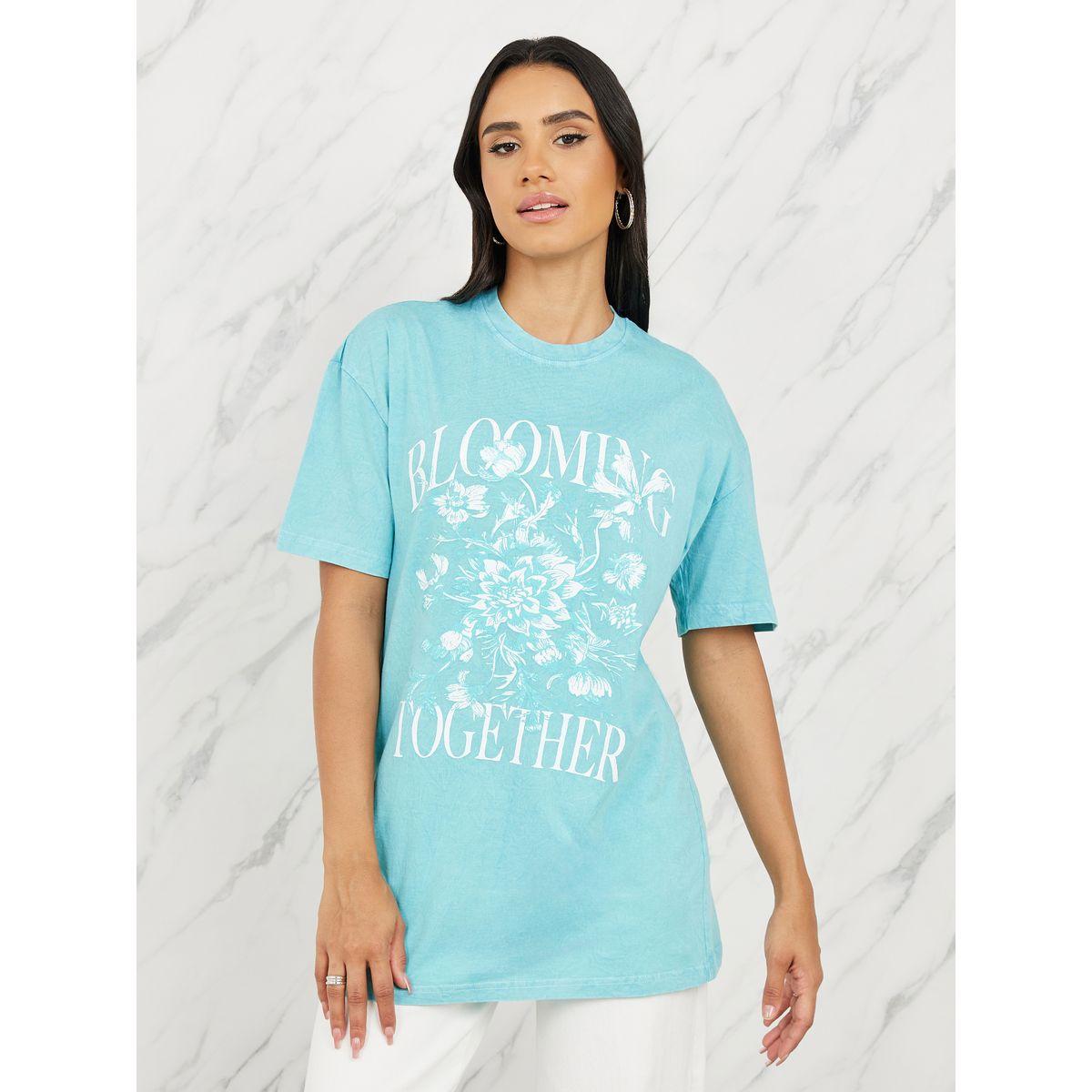 Styli Oversized Blooming Together Graphic Print Longline T-shirt-women-clothing-tshirts-image-2