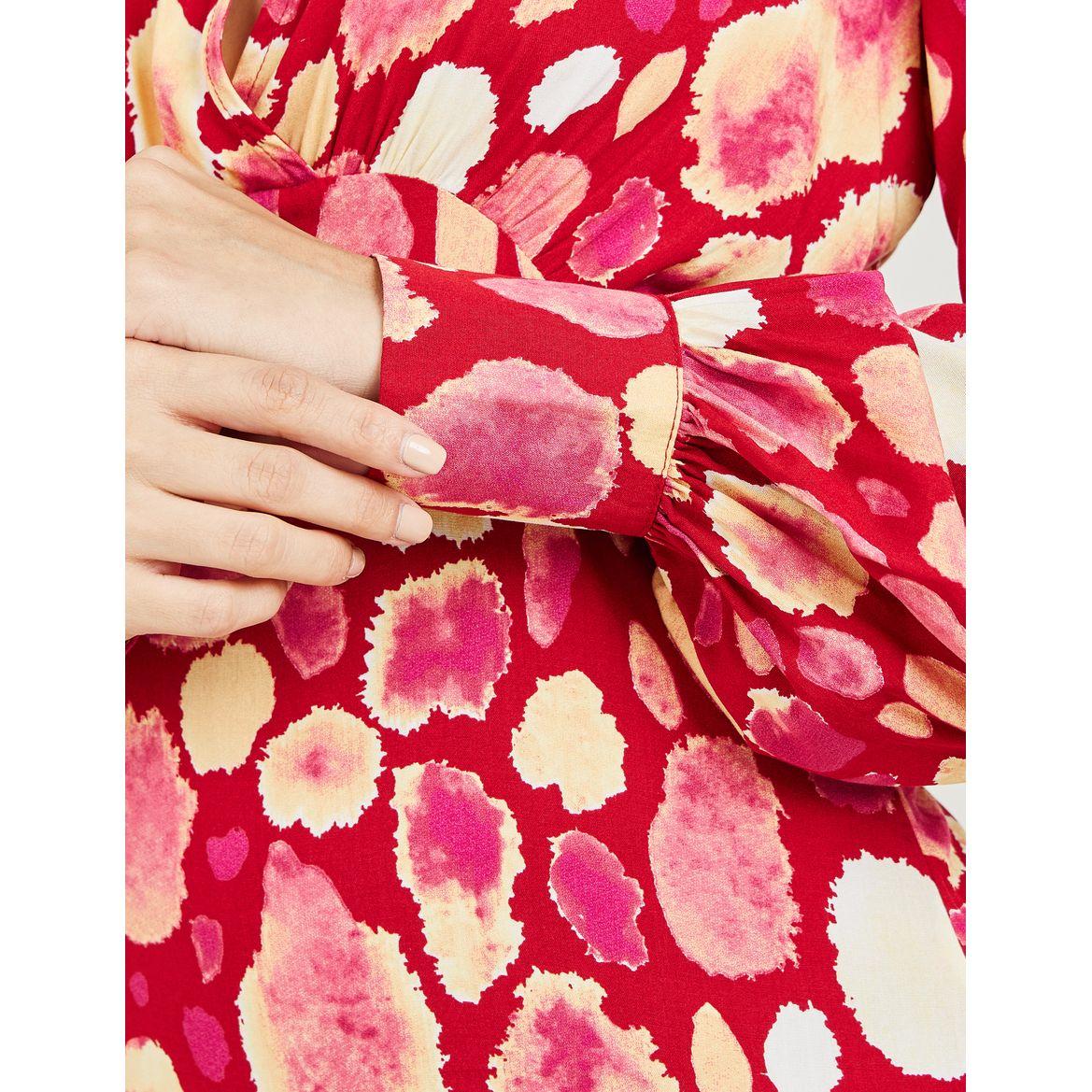 Styli Abstract Print V Neck Midi Dress with Long Sleeve-women-clothing-dresses-image-3