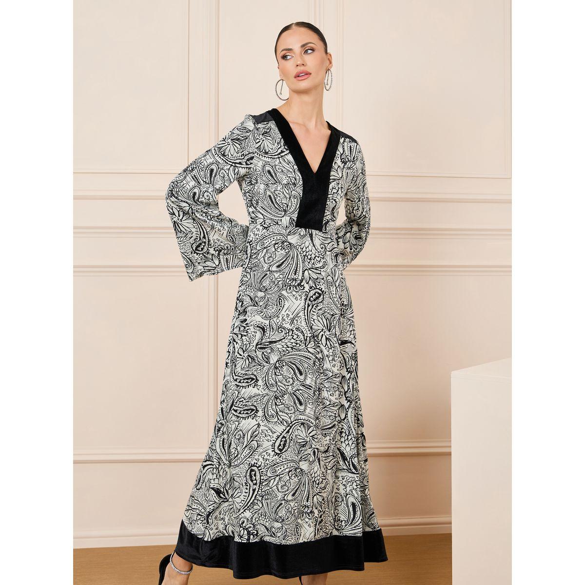 Styli Paisley Print V Neck A-Line Maxi Dress-women-clothing-dresses-image-1