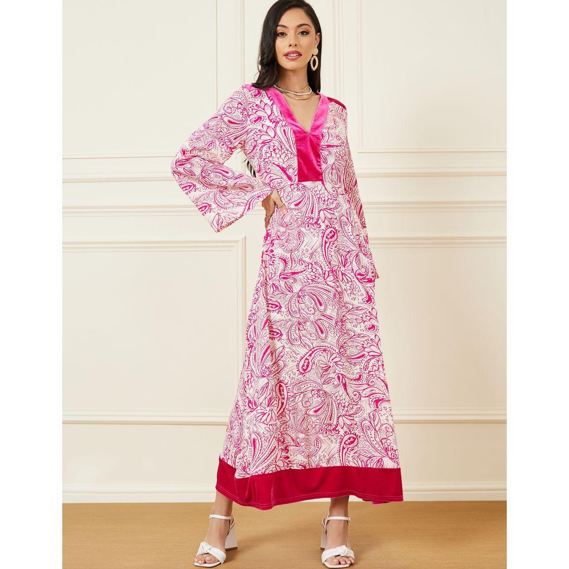 Styli Paisley Print V Neck A-Line Maxi Dress-women-clothing-dresses-image-1