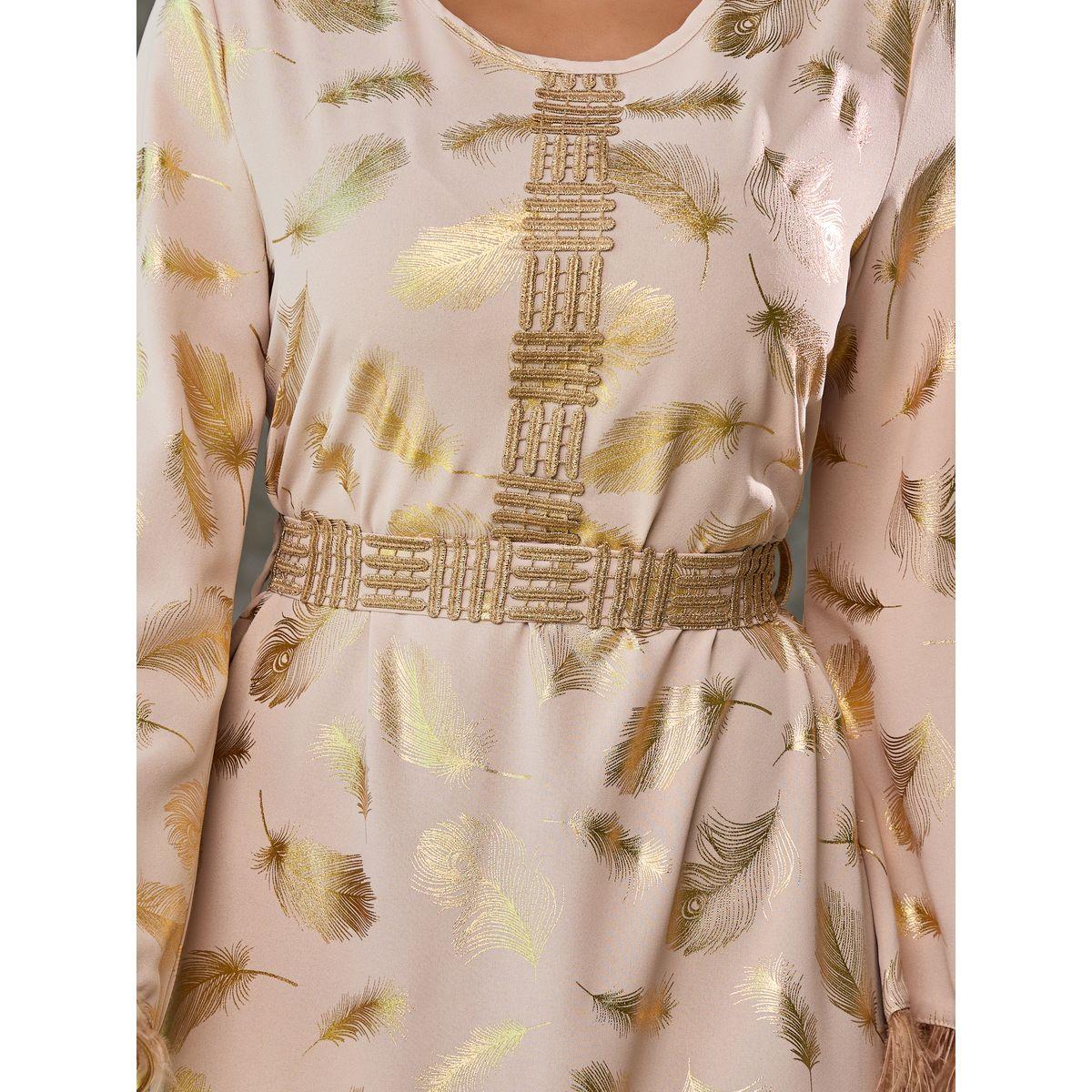 جلابية بطبعة فويل مع ريش صناعي ودانتيل-women-arabicclothing-jalabiyas-image-3