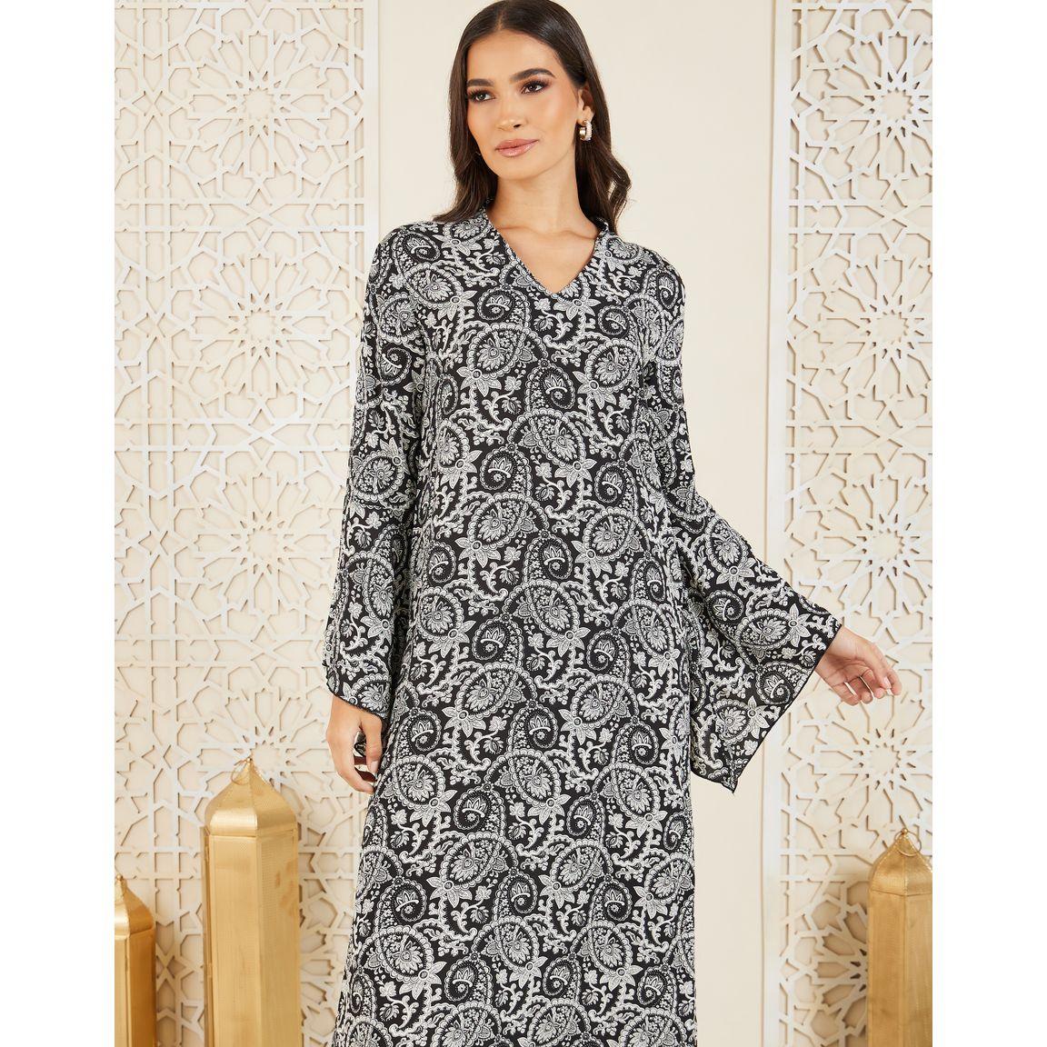 فستان طويل بطبعة بيزلي واكمام جرس-women-clothing-dresses-image-2