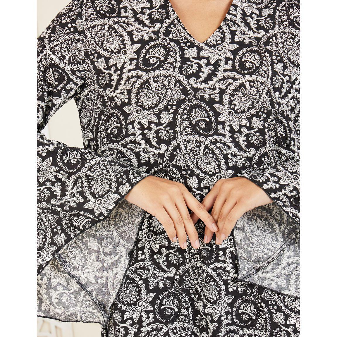 فستان طويل بطبعة بيزلي واكمام جرس-women-clothing-dresses-image-3