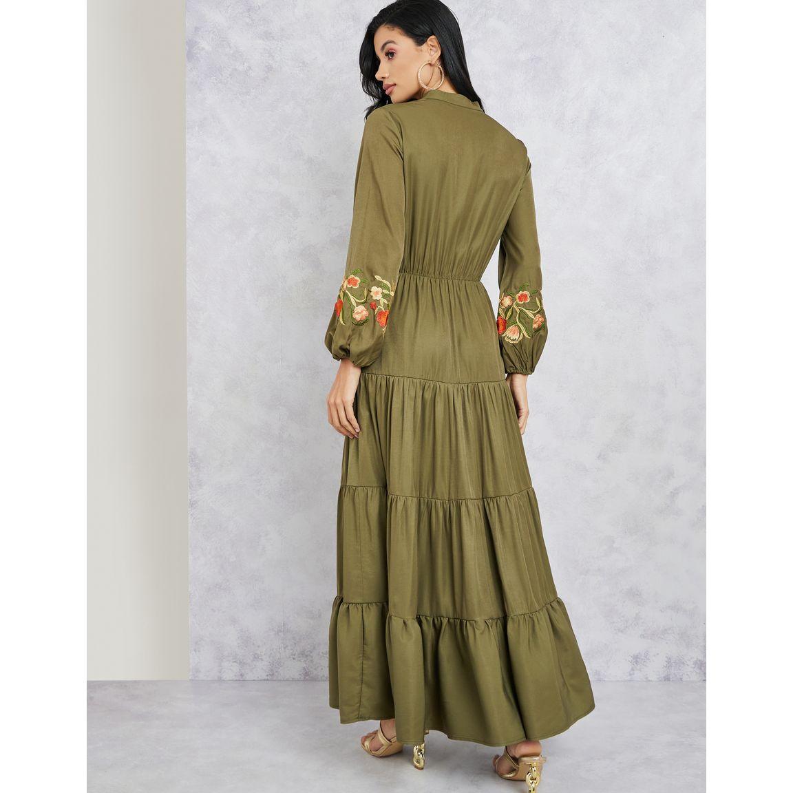 Styli Embroidered Sleeves Notch Neck Tiered Maxi Dress-women-clothing-dresses-image-4