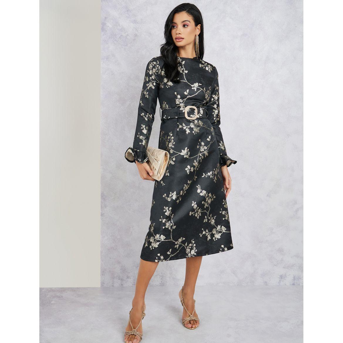 Styli Floral Print Belted Midi Dress-women-clothing-dresses-image-1