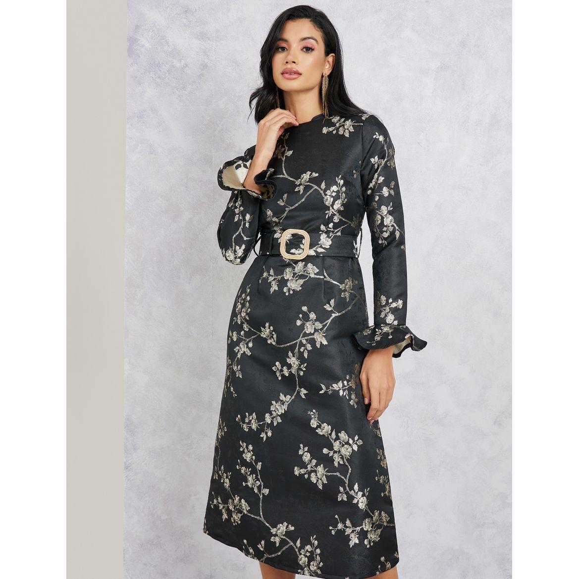 Styli Floral Print Belted Midi Dress-women-clothing-dresses-image-2