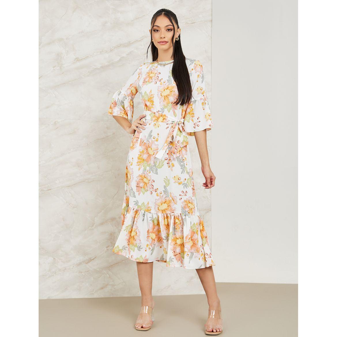 Styli Floral Print Midi Dress with Tie Belt-women-clothing-dresses-image-1