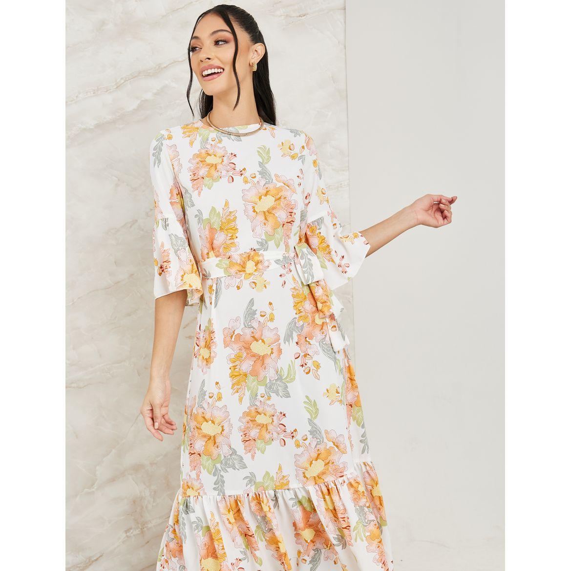 Styli Floral Print Midi Dress with Tie Belt-women-clothing-dresses-image-2