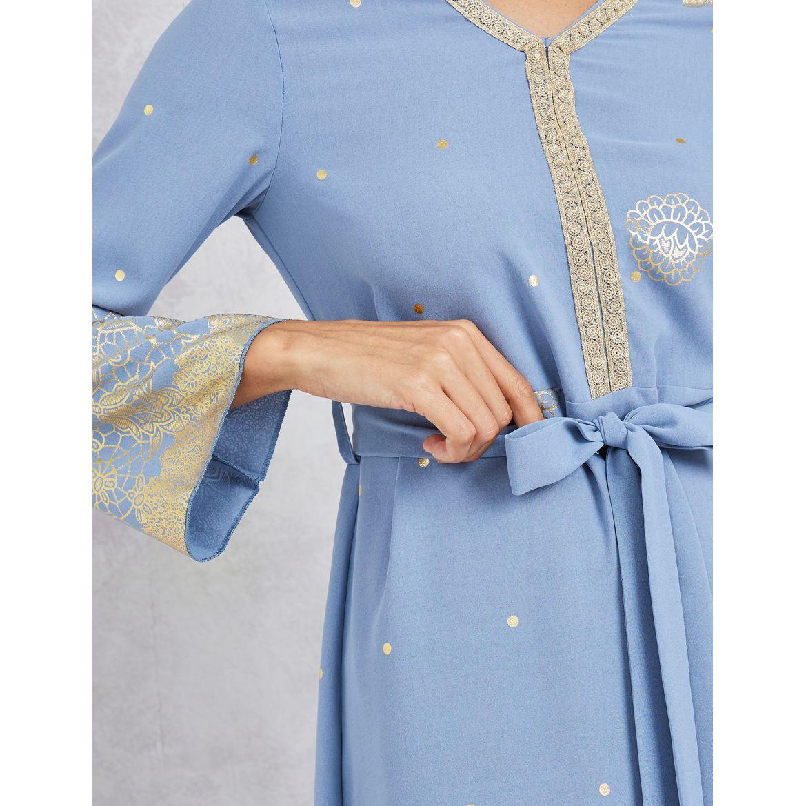 Styli Printed Detail Jalabiya with Tie Up Belt-women-arabicclothing-jalabiyas-image-3
