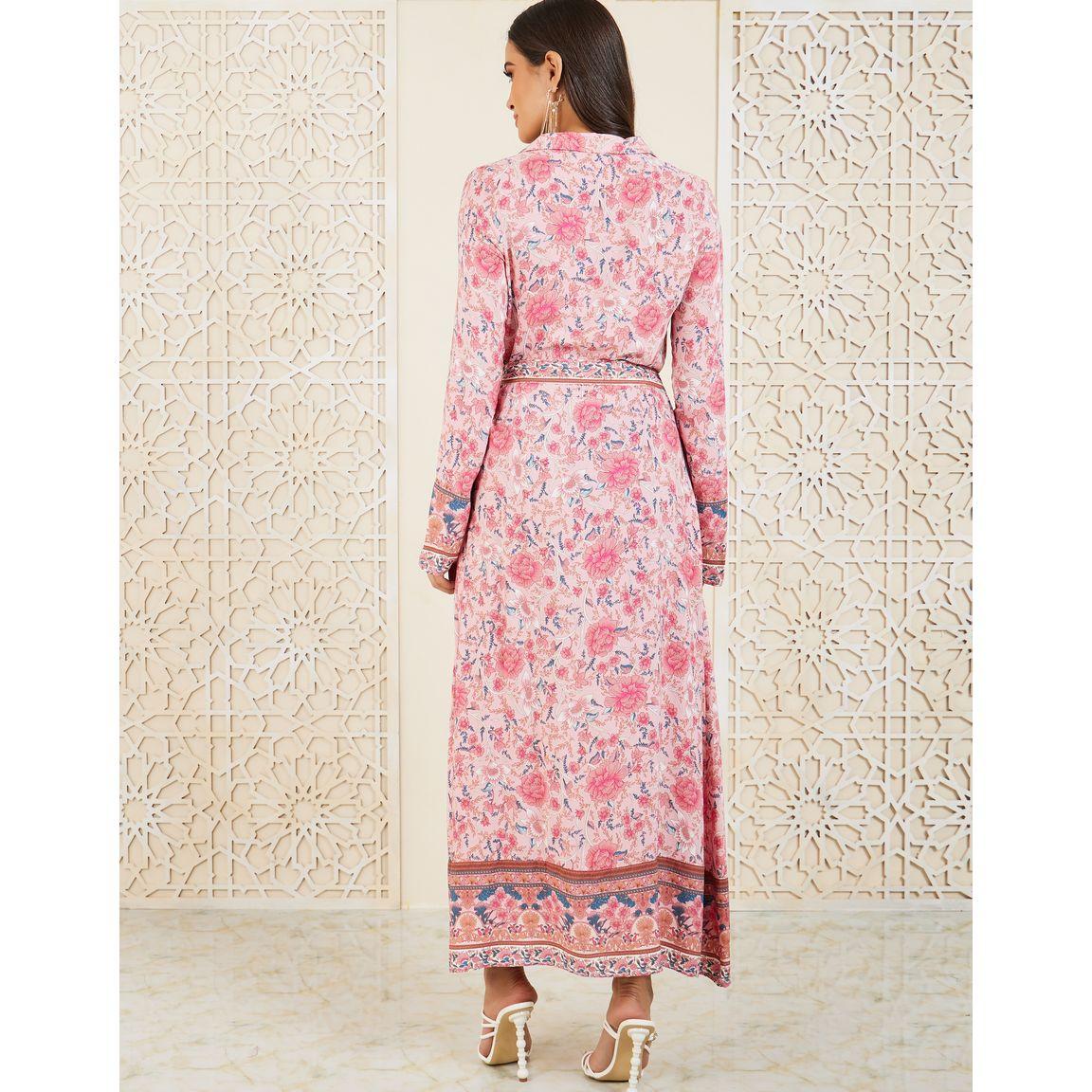 فستان طويل بطبعة زهور ورباط خصر-women-clothing-dresses-image-4