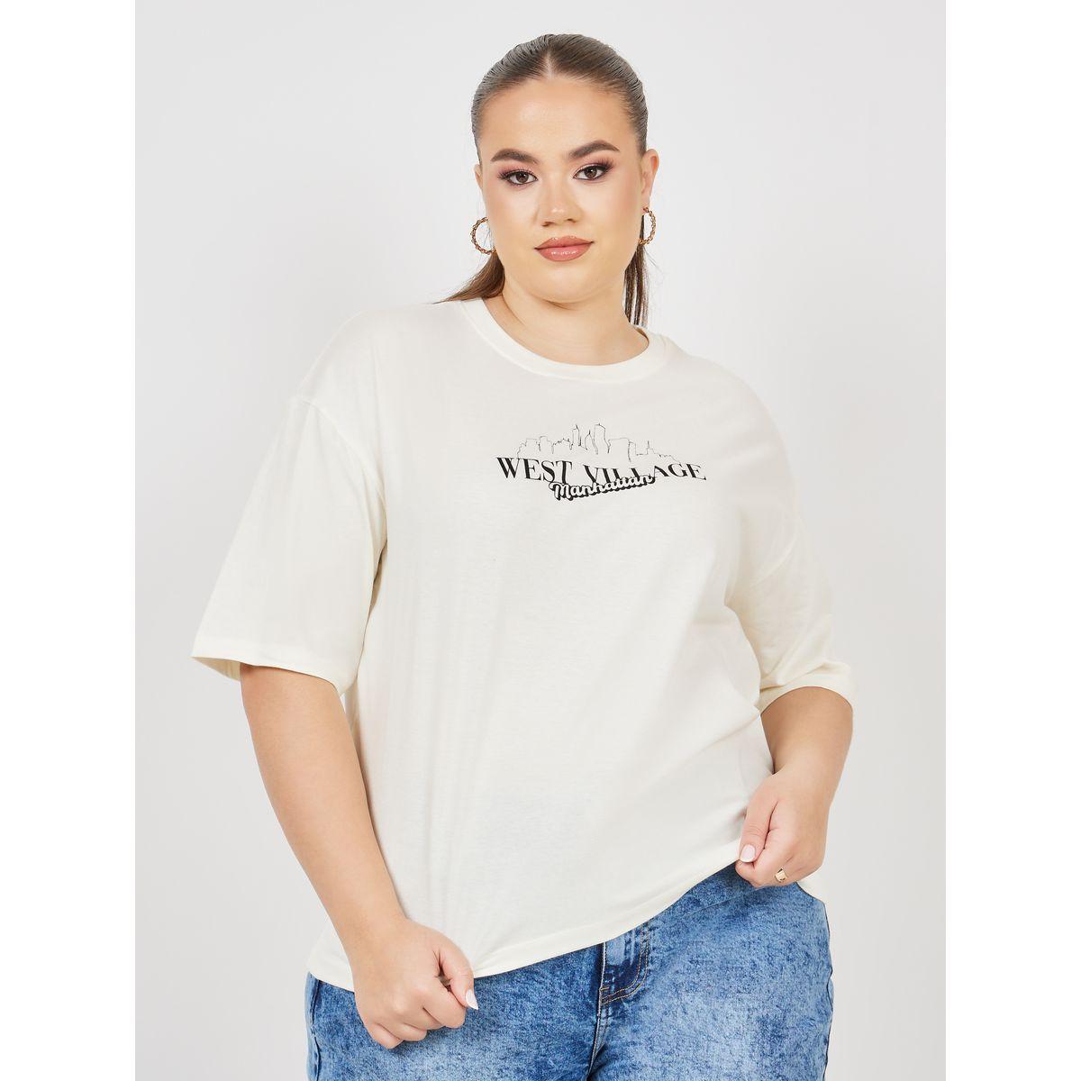 تيشيرت بمقاس كبير وطبعة كتابة-women-clothing-tshirts-image-1