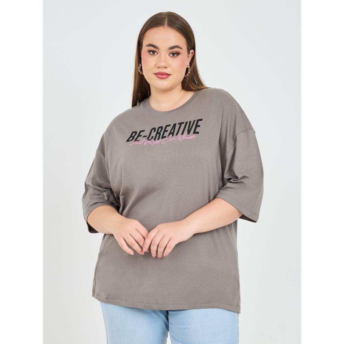 Styli Plus Oversized Embroidered Slogan Drop Shoulder T-Shirt-women-clothing-tshirts-image-1