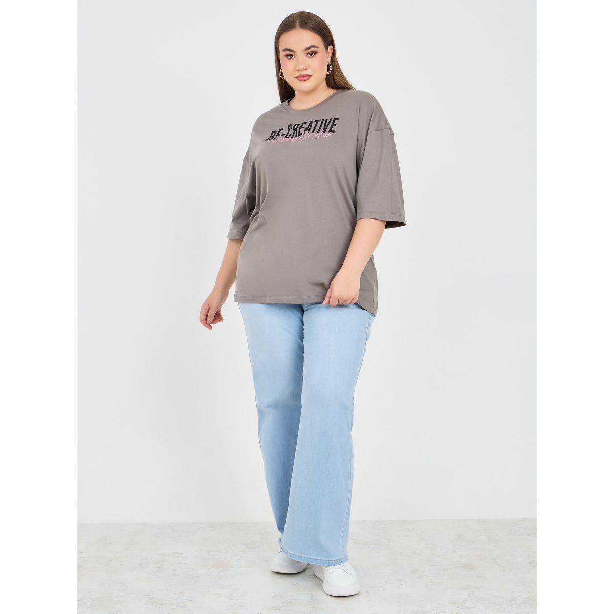 Styli Plus Oversized Embroidered Slogan Drop Shoulder T-Shirt-women-clothing-tshirts-image-2