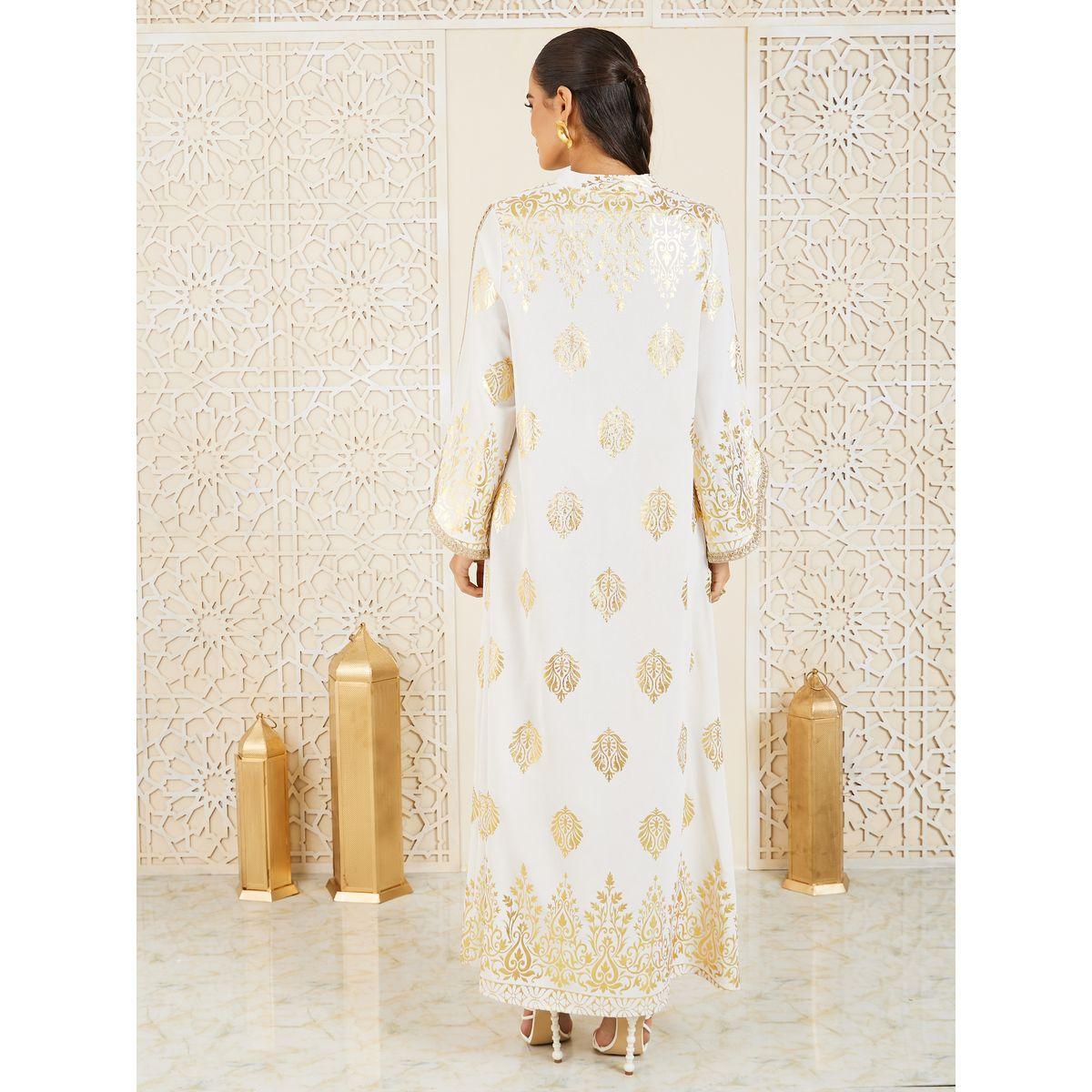 Styli Foil Printed Notch Neck Jalabiya-women-arabicclothing-jalabiyas-image-4
