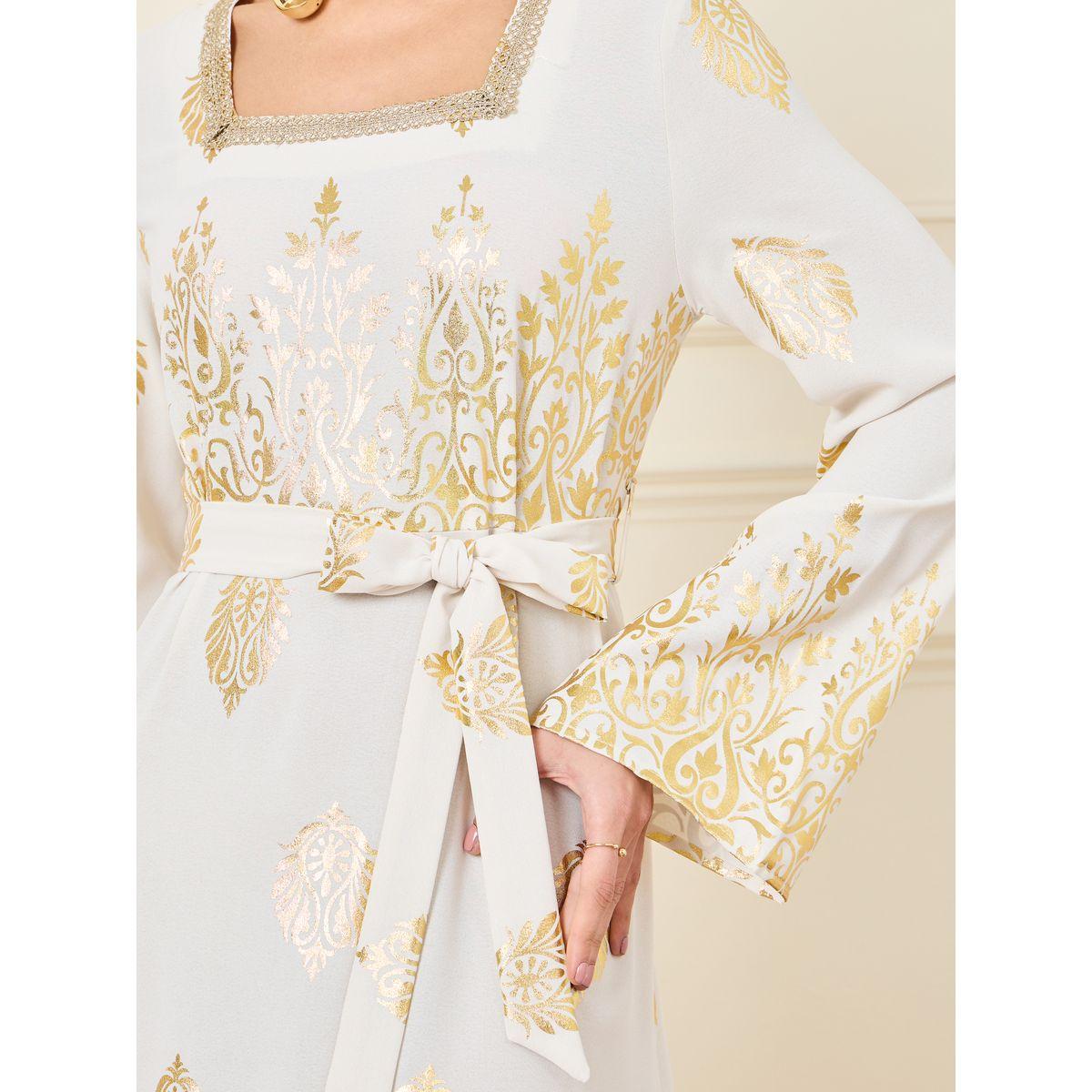 Styli Gold Print Jalabiya with Tie Up Belt-women-arabicclothing-jalabiyas-image-3
