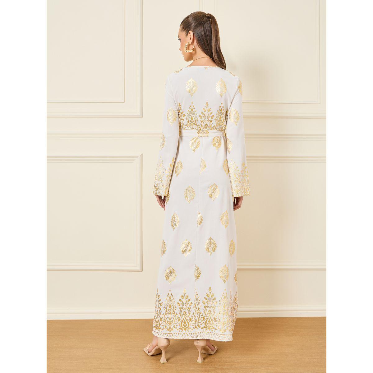 Styli Gold Print Jalabiya with Tie Up Belt-women-arabicclothing-jalabiyas-image-4
