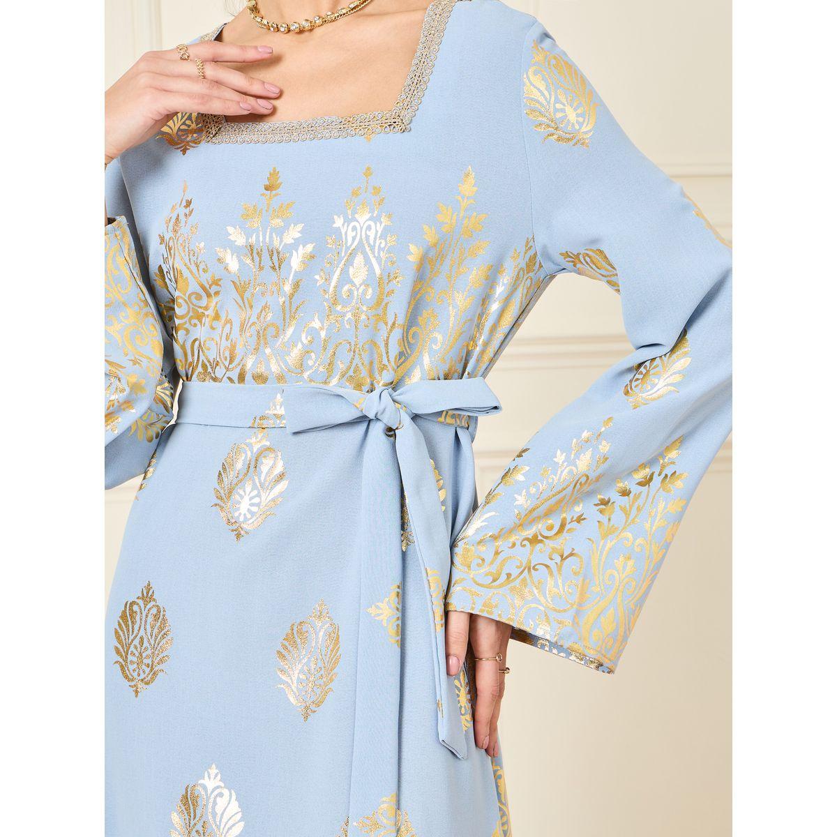 Styli Gold Print Jalabiya with Tie Up Belt-women-arabicclothing-jalabiyas-image-3
