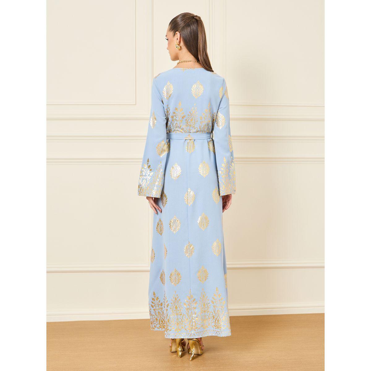 Styli Gold Print Jalabiya with Tie Up Belt-women-arabicclothing-jalabiyas-image-4