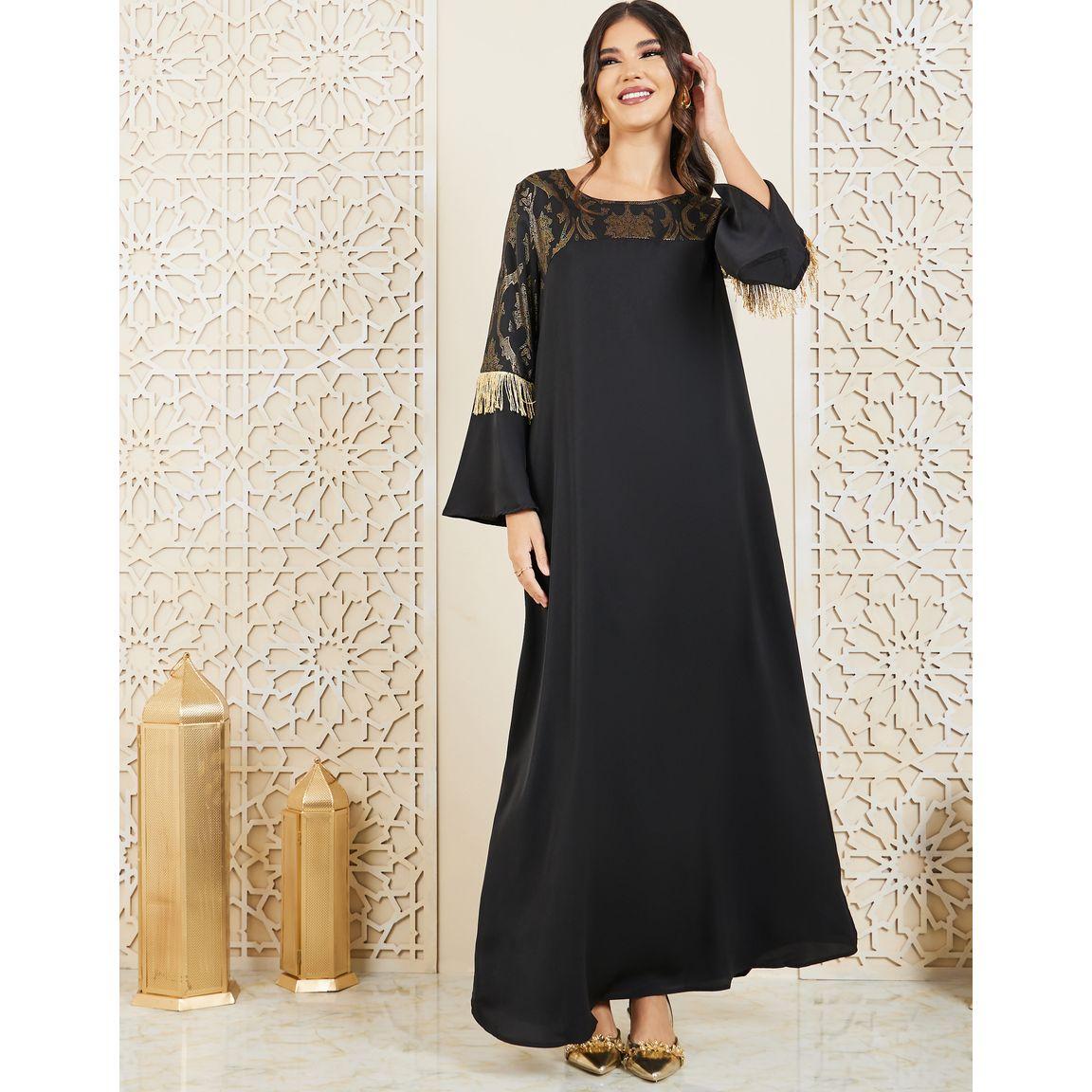 جلابية بطبعة جاكار ومزينة بشراشيب-women-arabicclothing-jalabiyas-image-1