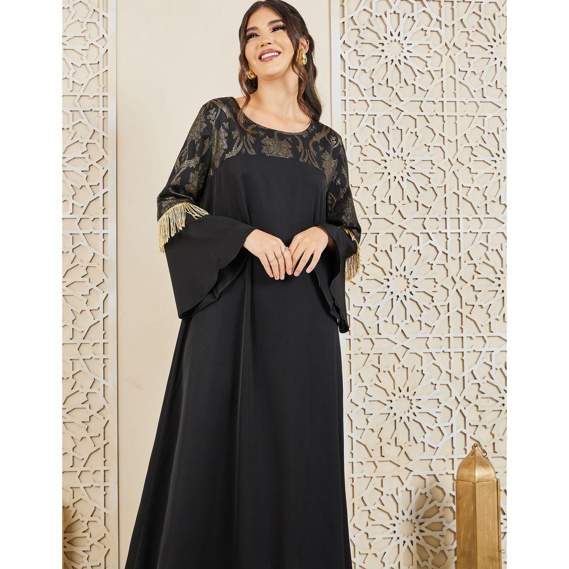 جلابية بطبعة جاكار ومزينة بشراشيب-women-arabicclothing-jalabiyas-image-2