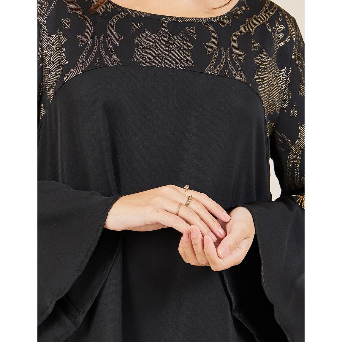 Styli Jacquard Print Tassel Detail Sleeves Jalabiya-women-arabicclothing-jalabiyas-image-3