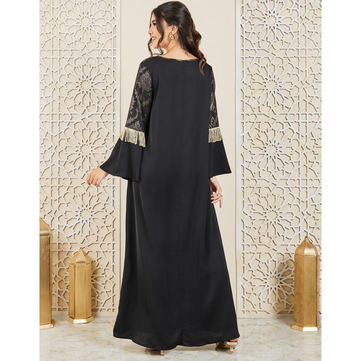 جلابية بطبعة جاكار ومزينة بشراشيب-women-arabicclothing-jalabiyas-image-4