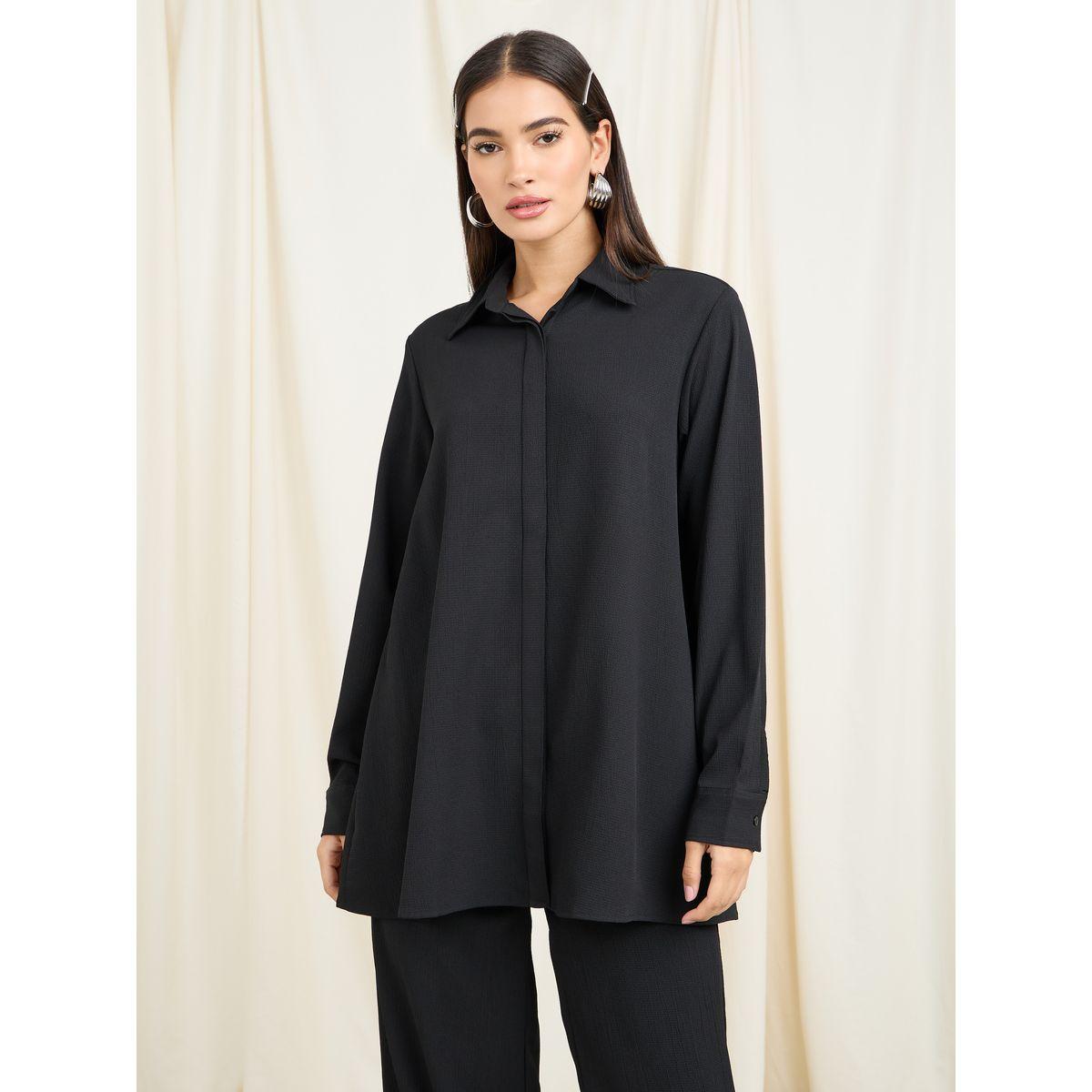Styli Textured Longline Shirt & Wide Leg Pants Co-Ords-women-clothing-coordsets-image-2