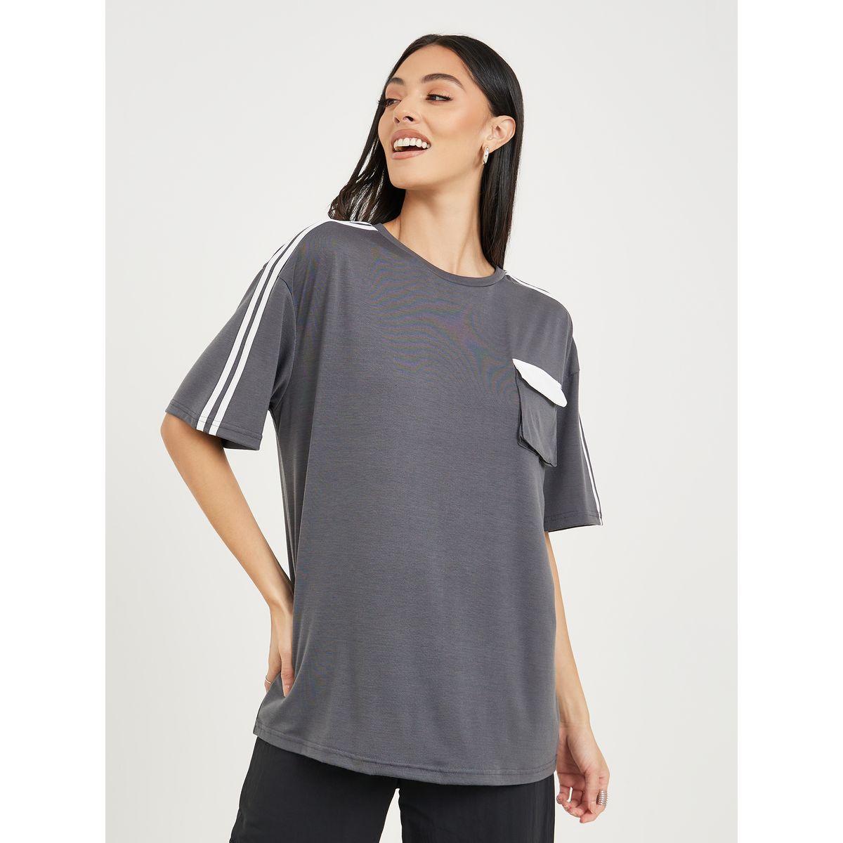 تيشيرت واسع مزين بأشرطة على الكتف-women-clothing-tshirts-image-1