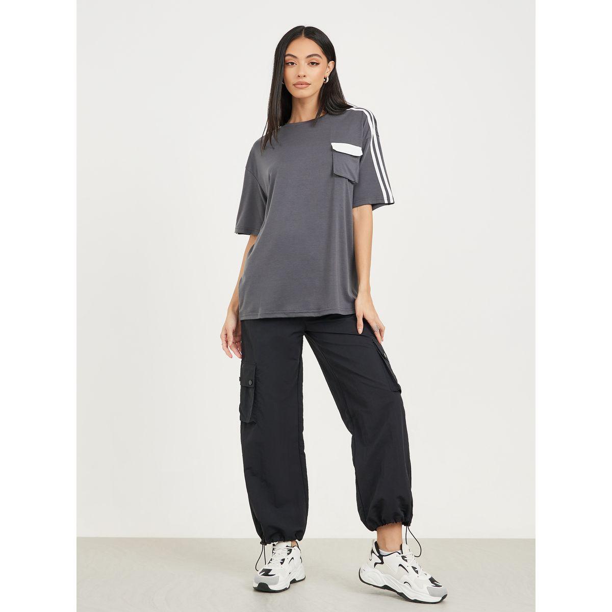 تيشيرت واسع مزين بأشرطة على الكتف-women-clothing-tshirts-image-2