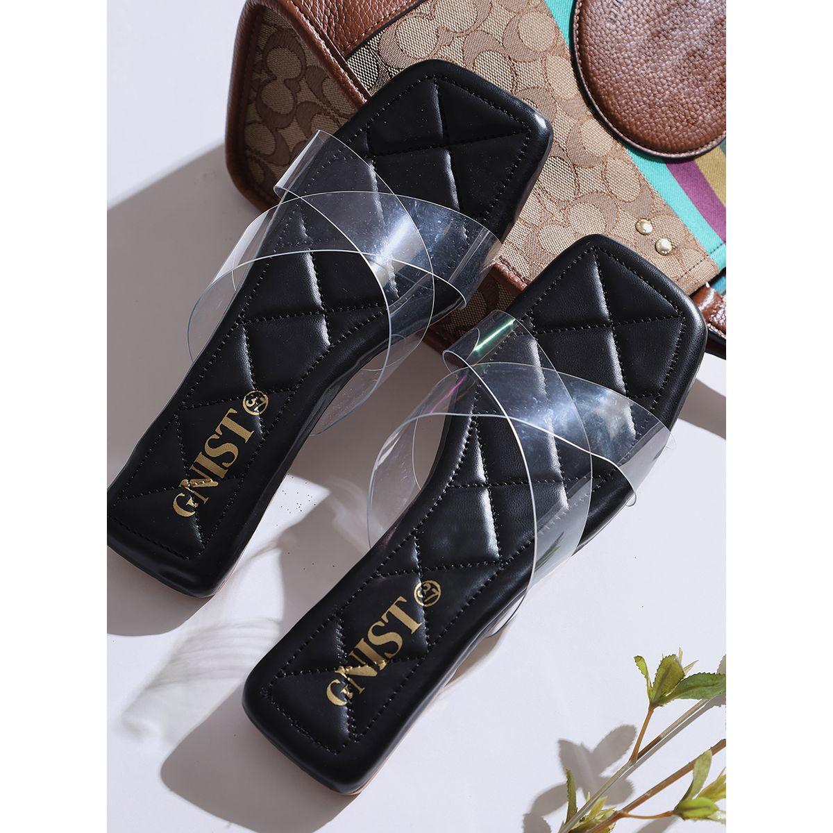 Quilted Detail Transparent Strap Flat Sandals-women-shoes-loafersandmoccasins-image-1