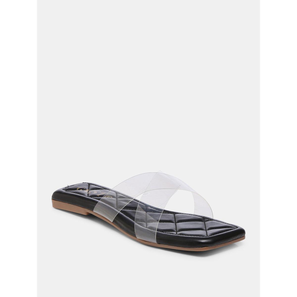 Quilted Detail Transparent Strap Flat Sandals-women-shoes-loafersandmoccasins-image-2