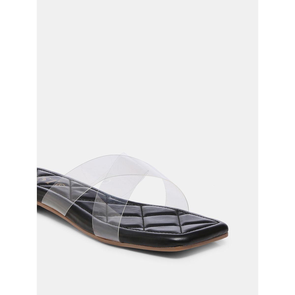 Quilted Detail Transparent Strap Flat Sandals-women-shoes-loafersandmoccasins-image-3