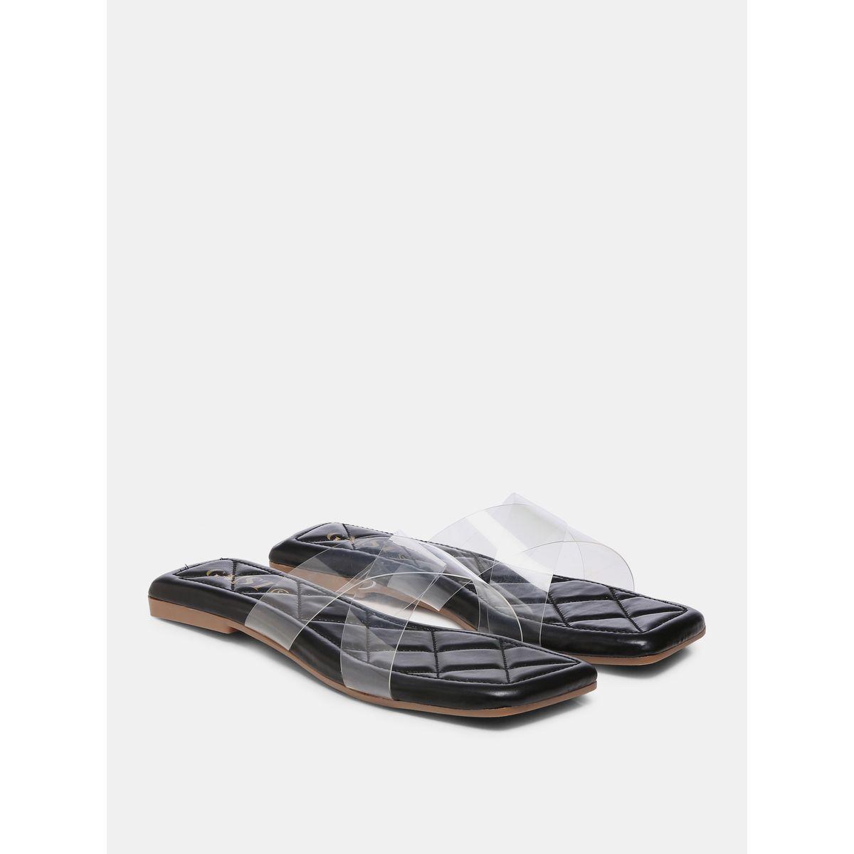 Quilted Detail Transparent Strap Flat Sandals-women-shoes-loafersandmoccasins-image-4