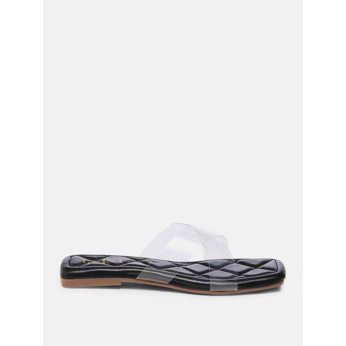 Quilted Detail Transparent Strap Flat Sandals-women-shoes-loafersandmoccasins-image-5