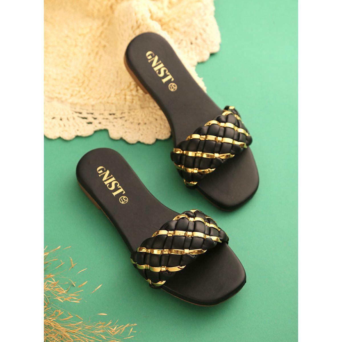 GNIST X Styli Metallic Detail Braided Design Flat Sandals-women-shoes-loafersandmoccasins-image-1